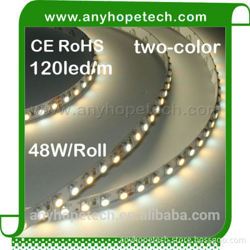 Low power consumption smd 3528 600LEDs double color strips led flexible